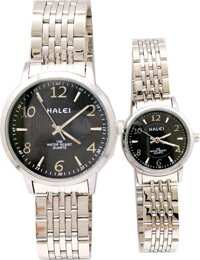 Cặp Đồng Hồ Nam Nữ Halei HL564 Dây vàng mặt vuông Tặng pin Nhật sẵn trong đồng hồ  Móc Khóa gỗ Đồng hồ 888 y hình - Trắng - Đen