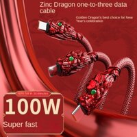 Cáp dữ liệu ba trong một 100W Dragon Year Sạc nhanh USB Micro + ip + Type-c cho iPhone