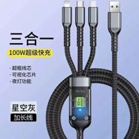 Cáp dữ liệu ba trong một sạc siêu nhanh 100w Thích hợp cho Apple Huawei vivo Xiaomi One cho cáp sạc ba ô tô @250112