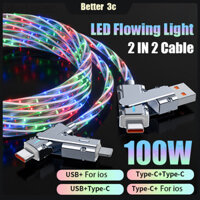 Cáp dữ liệu Streamer hợp kim 4 trong 1 2 100W Star Air Cáp sạc siêu nhanh 6A Dây sạc đèn LED chảy cho ios Type C