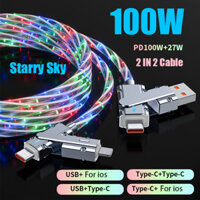 Cáp dữ liệu Streamer hợp kim 4 trong 1 2 100W Star Air Cáp sạc siêu nhanh 6A Dây sạc đèn LED chảy cho ios Type C