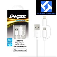 Cáp Energizer 2 trong 1 MicroUSB & Lightning, 1.2m, C11UBDUGWH4, Energizer VIETNAM, mới 100%, B/hành 1 đổi 1 trong 2 năm