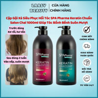 Cặp Gội Xả Siêu Phục Hồi Tóc SPA Pharma Keratin Chuẩn Salon Chai 1000ml Màu Đen Chính Hãng, Dầu Gội Xả Keratin Cao Cấp