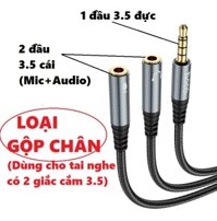 Cáp gộp 2 chân tai nghe chia chân tai nghe 3.5mm Mic  audio hoco UPA21 2in1 25cm   Hàng chính hãng - Gộp chân tai nghe