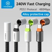 Cáp Hagibis USB C sang USB C có nắp bảo vệ hợp kim chống bụi Cáp loại C 240W PD 3.1 Cáp sạc nhanh cho iPhone 16 15 Macbook Pro iPad