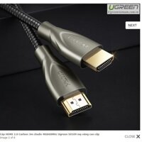 Cáp HDMI 2.0 Carbon 10m hỗ trợ 4K@60MHz Ugreen 50112 mạ vàng cao cấp