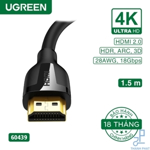 Cáp HDMI 2.0 dài 1,5m hỗ trợ hỗ trợ độ phân giải 4K@60Hz Ugreen 60439