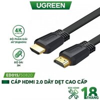 Cáp HDMI 2.0 dẹt dài 3m hỗ trợ 4K@60MHz chính hãng Ugreen 50820