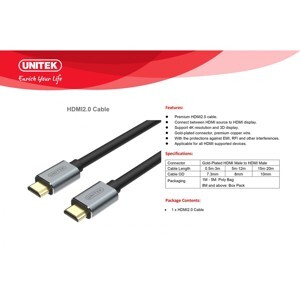 Cáp HDMI 2.0 Unitek Y-C138LGY