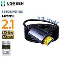 Cáp HDMI 2.1 Sợi Quang AOC 15m Ugreen 55505 HD183 Chuẩn 8K@60Hz, 4K@240Hz, 48Gbps HDR10+, Dolby Vision, eARC, VRR & ALLM