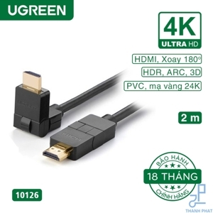 Cáp HDMI 2m đầu xoay 180 độ hỗ trợ full HD 4Kx2K chính hãng Ugreen 10126