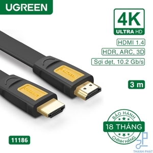 Cáp HDMI 3M dẹt hỗ trợ Ethernet 3D 4K*2K Ugreen 11186