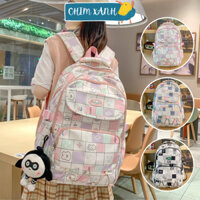 Cặp học sinh nữ cấp 1  2 3 thời trang xinh xắn phong cách hàn quốc kẻ caro kích thước lớn nhiều ngăn chống nước CX69