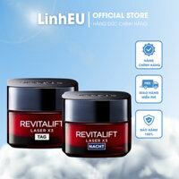 Cặp kem dưỡng ngày và đêm Loreal revitalift laser x3, giúp tăng cường độ ẩm cho da, giảm nếp nhăn