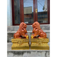 Cặp kỳ lân gỗ hương kích thước cao 30 ngang 19 sâu 13 cm