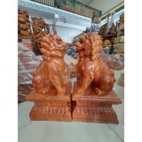 Cặp kỳ lân gỗ hương nguyên khối cao 30-40 cm