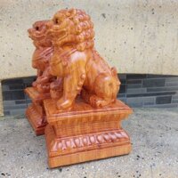 Cặp kỳ lân gỗ hương nguyên khối cao 30cm