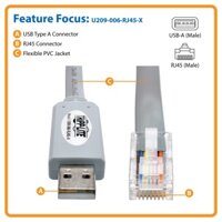 Cáp lập trình Console Tripp Lite chính hãng - USB to RJ45 Console Cable FTDI/FT232RL (U209-006-RJ45-X)