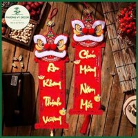 Cặp liễn nhung, khánh nhung 3d, dây treo tết hình đầu lân trang trí Phương vy Decor