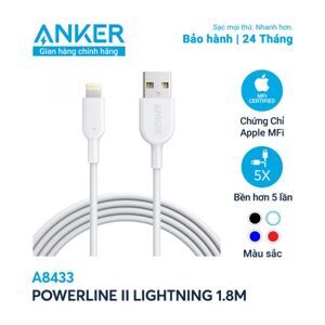Cáp Lightning Anker Powerline II - Dài 1.8m - A8433