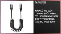 Cáp lò xo bán trong suốt USB-C to Lightning Pisen Fast TPU Spring 1m2 QC-TC09-1200