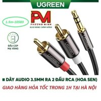 Cáp loa 3.5mm ra 2 đầu AV - Dây audio 3.5 ra 2 đầu RCA (Hoa sen)1.5 mét UGREEN 10583_Hàng chính hãng