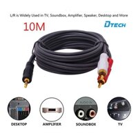 Cáp loa dài 10m Dtech 1 ra 2 DT-6214( Cáp xịn) .Cáp audio 3.5mm ra 2 đầu hoa sen dài 10m
