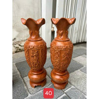 Cặp lộc bình gỗ hương ,cặp lục bình gỗ hương khắc tứ quý cao 40 cm -Lục bình phong thuỷ