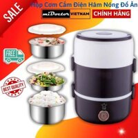 Cặp lồng giữ nhiệt đựng cơm cắm điện bằng inox 3 tầng - Giao ngẫu nhiên