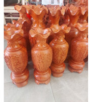 Cặp Lục Bình Gỗ Hương - Cặp Lộc Bình Gỗ Hương Khắc Tứ Quý Cao 50 cm