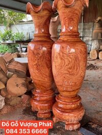 Cặp Lục bình gỗ Hương Đỏ nguyên khối cao 1m6 vân đẹp nhất 2022