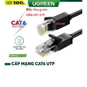 Cáp mạng đúc sẵn Cat6 tròn dài 30m chính hãng Ugreen 20168
