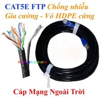 Cáp mạng ngoài trời CAT5E FTP vỏ HDPE bấm sẵn 2 đầu, 8 lõi đồng nguyên chất, bọc bạc chống nhiễu, có trợ lực