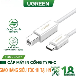 Cáp máy in USB Type C dài 1.5m Ugreen 40417