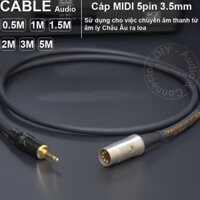 Cáp MIDI 5pin ra 3.5 DIY 0.5 đến 5 mét chuyển âm thanh từ Âm ly Châu Âu Đầu băng cối ra loa