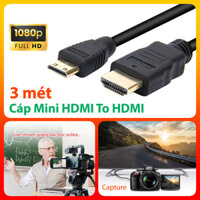 Cáp Mini HDMI sang HDMI hỗ trợ FullHD 3M cho quay phim máy ảnh Laptop điện thoại Tivi Box màn hình LCD máy chiếu Capture