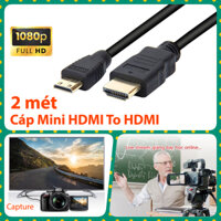 Cáp Mini HDMI sang HDMI hỗ trợ FullHD dài 2M cho máy ảnh, quay phim Laptop điện thoại Tivi Box màn LCD máy chiếu Capture