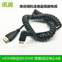 Cáp mini HDMI sang HDMI lò xo A đến C, cáp rút lại, đầu thẳng cho máy ảnh DSLR, đầu góc phải, kết nối video HD