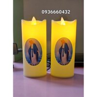 Cặp nến Thiên Chúa vỏ nhựa 12cm (2 cây)dán hình Chúa hình Mẹ trang trí bàn thờ công giáo
