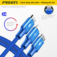 Cáp Pisen 3-in-1 (Lightning & Type-C & Micro USB , 1,2m, 3A ) Aluminum alloy braided – LT-AP02