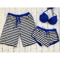 Cặp quần đôi nam nữ kèm áo sọc trắng xanh đen hot