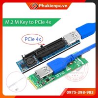 Cáp Riser M.2 M key to PCIe 4X USB 3.0 Lắp đặt card PCI-e to COM RS232, LPT, DB25, Sound card, Card LAN cho máy tính PC