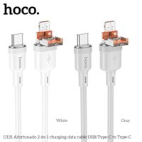 Cáp sạc 2 in 1 Hoco U131 sạc nhanh 60w chân USB/Type-C sang Type-C dài 1.2m, dòng 3A