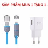 Cáp sạc 2 trong 1 iphone 5/6/7 và Androi - Tặng củ sạc samsung chuẩn 2A Zin (Linh kiện nhà máy)