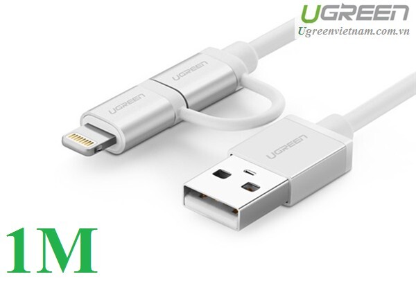 Cáp sạc 2 trong 1 USB 2.0 sang Micro USB và Lightning dài 1M Ugreen 20748