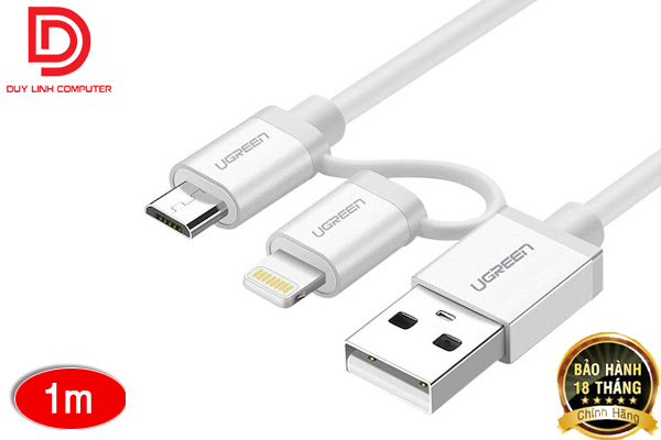 Cáp sạc 2 trong 1 USB 2.0 sang Micro USB và Lightning dài 1M Ugreen 20748