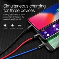 Cáp sạc 3 đầu Baseus Kevlar 3 trong 1 USB type C/micro usb/Android- cho IPX Xs Max Dây sạc đa năng 3in1