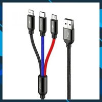 Cáp sạc 3 đầu Baseus Three Primary Colors 3-in-1 Cable USB For MLT 3.5A 1.2M Black CAMLT-BSY01 - Hàng chính hãng