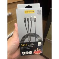 Cáp sạc 3 đầu dây dù 1.2m sạc nhanh 3A 18W Pisen LS-AP06