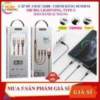 Cáp sạc 3 đầu M10s chính hãng SENDEM - Dây sạc 3 chân iPhone, Micro, Type C siêu bền - Bảo hành 12 tháng